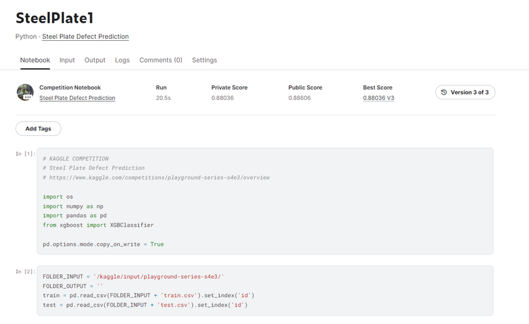 Steel plate defect prediction notebook screenshot
