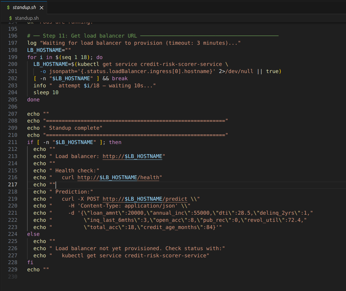 MLOps Credit Risk Pipeline Bash standup code
