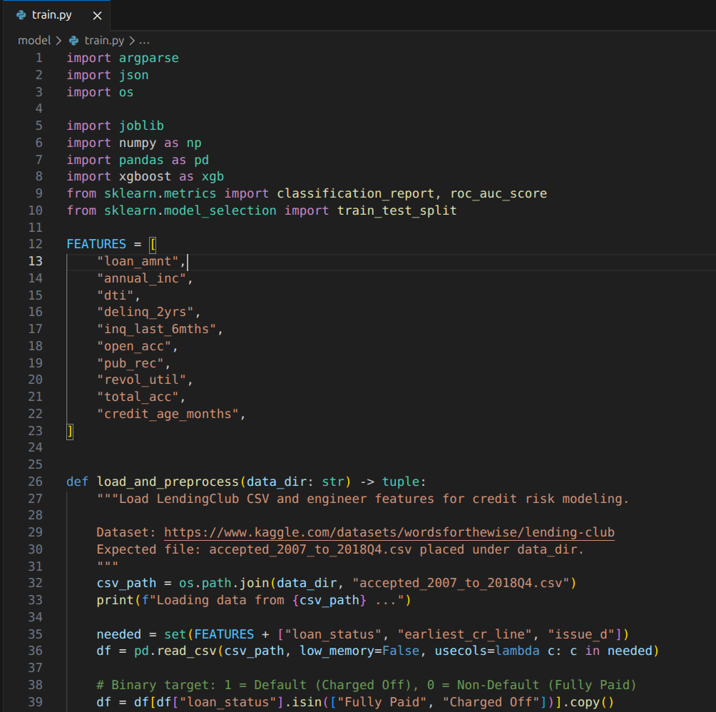 MLOps Credit Risk Pipeline model training code