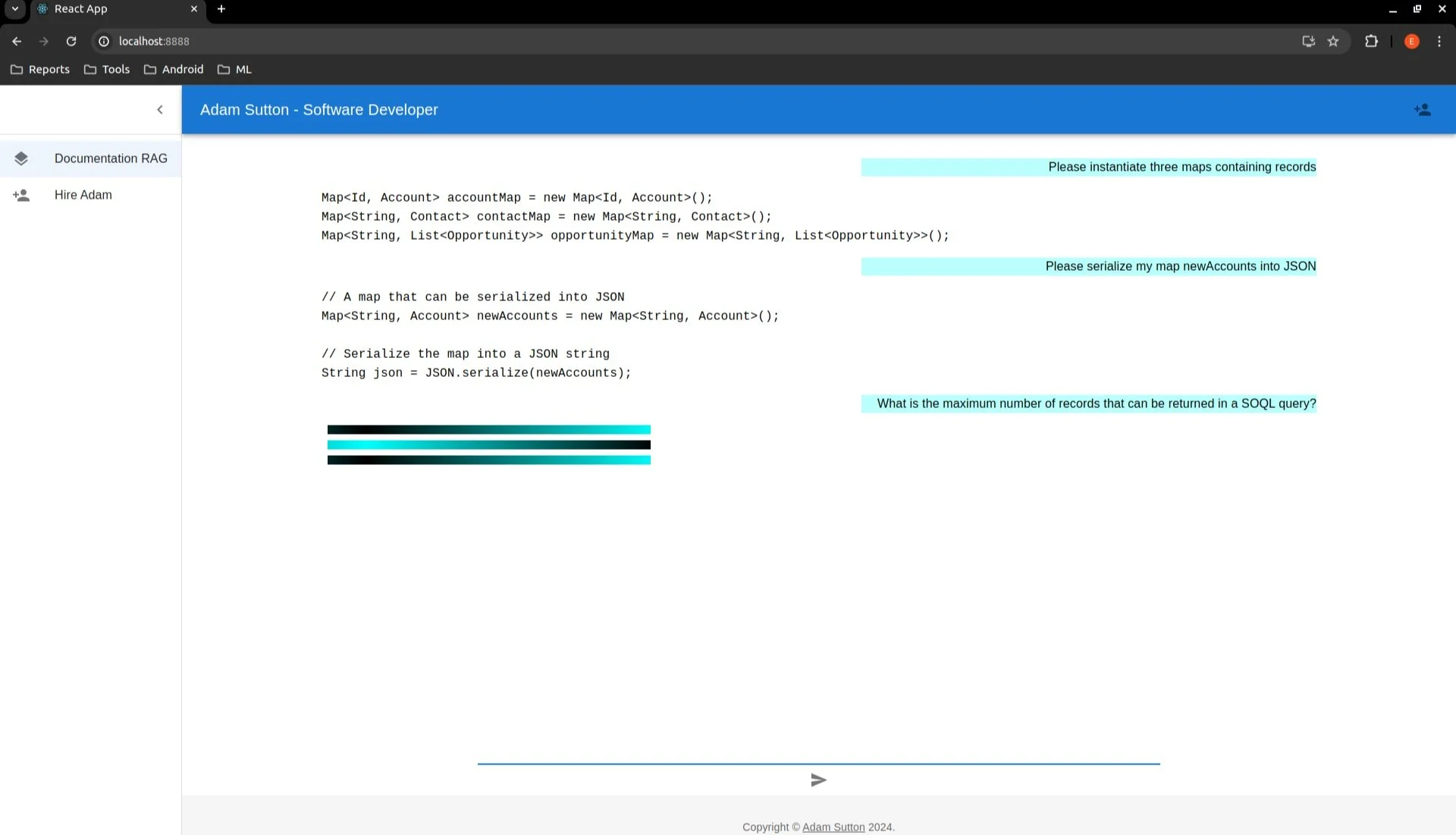 RAG application answer view screenshot