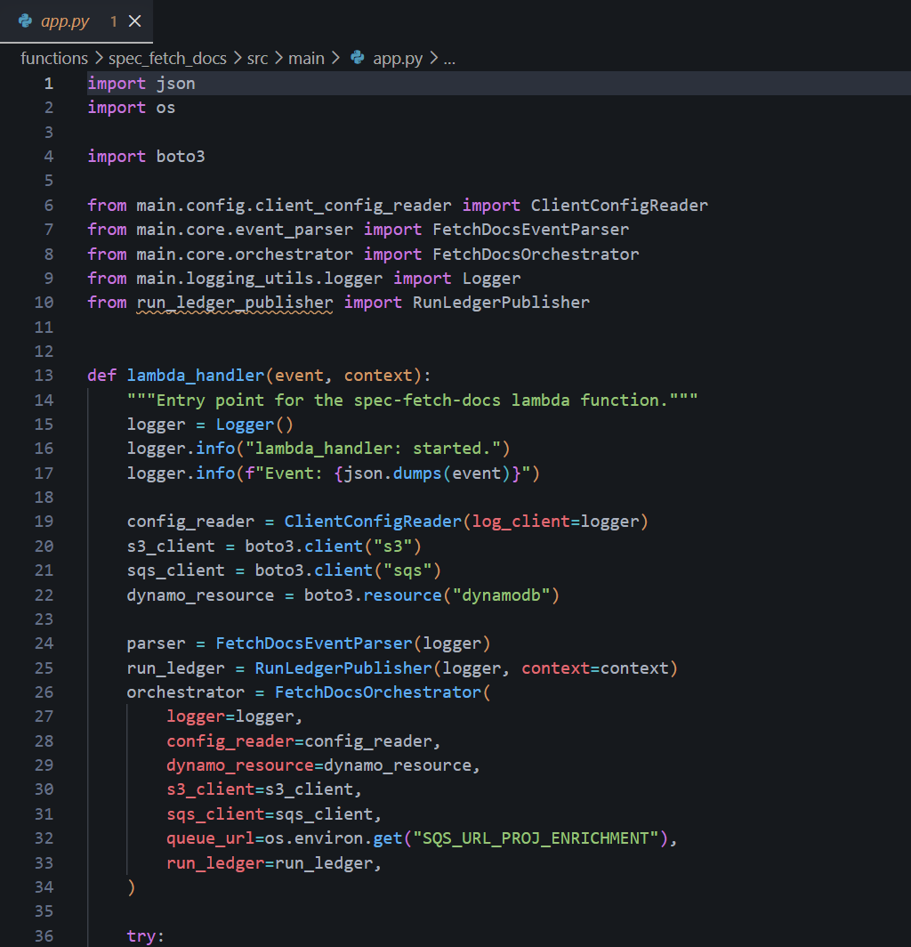 Code screenshot of serverless document retrieval system