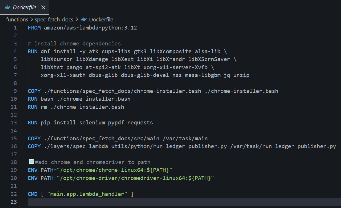Code screenshot of serverless document retrieval system